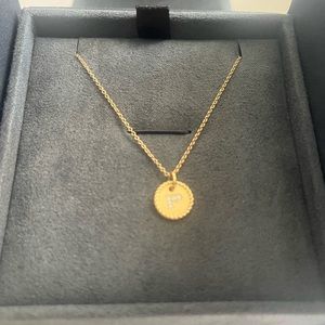 David Yurman “P” Initial Charm Necklace in 18K Yellow Gold with Pave Diamonds